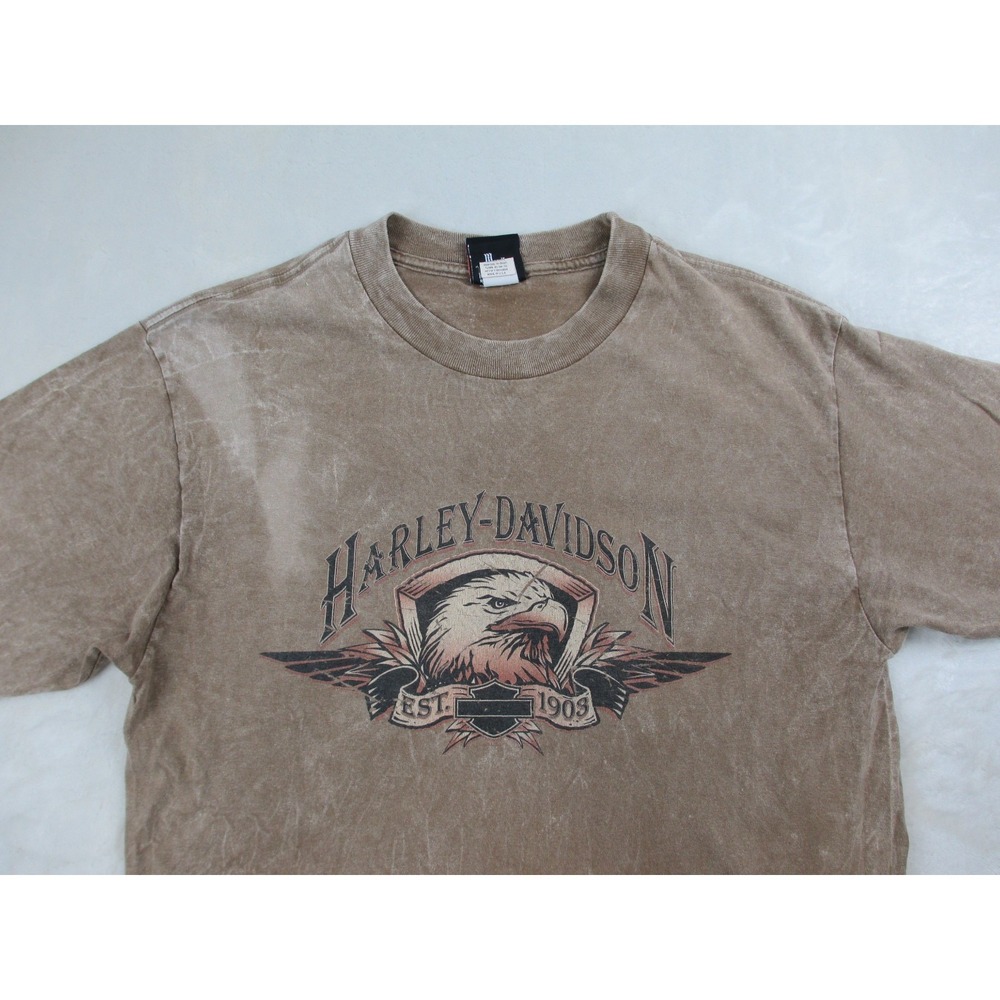 VINTAGE Harley‎ Davidson Shirt Mens Medium Brown Eagle Wyoming Motorcycle 90s* - Picture 3 of 15